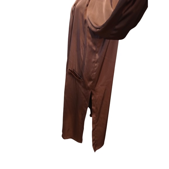 DR2 Bronze Satin Longline Duster Cardigan Open Front Bronze L Silky Lagenlook - Picture 5 of 12